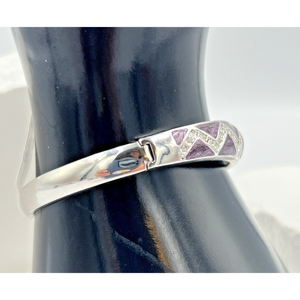 Lauren G Adams Bracelet Silver Toned Purple Enamel & Crystal Hinged Bangle NWT - Picture 8 of 9